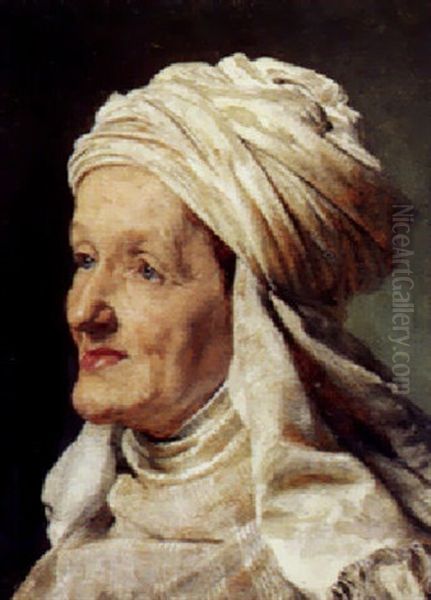 Portraet Af En Dame Med Handlagt Turban - view 1