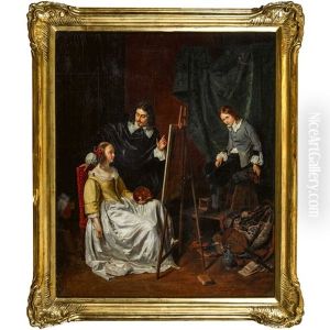 Meister, Malerin Und Modell Im Atelier by Jean Alphonse Roehn
