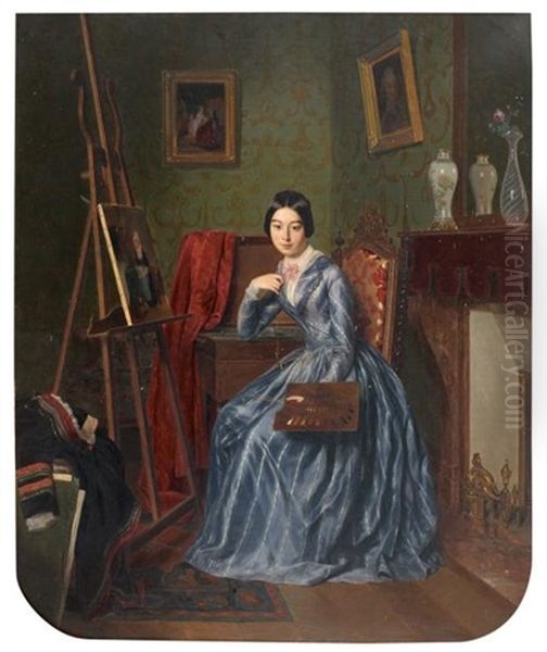 Portrait D'une Jeune Femme Peintre Dans Son Atelier - view 1