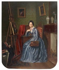 Portrait D'une Jeune Femme Peintre Dans Son Atelier by Jean Alphonse Roehn