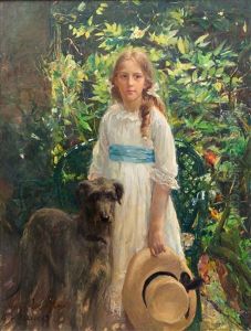 Portrait Of Jonkvrouwe Agatha Eleanora 'nora' Van Rappard (1904-1984), With Her Dog by Otto Willem Albertus Roelofs