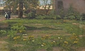 Girls In A Spring Garden by Otto Willem Albertus Roelofs