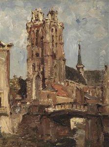 A View Of The Church In Dordrecht by Otto Willem Albertus Roelofs
