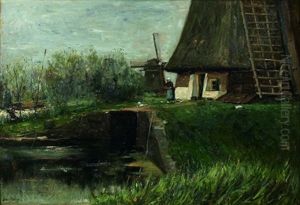 Un Moulin - Jour Gris by Otto Willem Albertus Roelofs