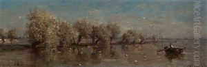 Angler In A Rowing Boat In A Dutch Polder Landscape by Willem Roelofs