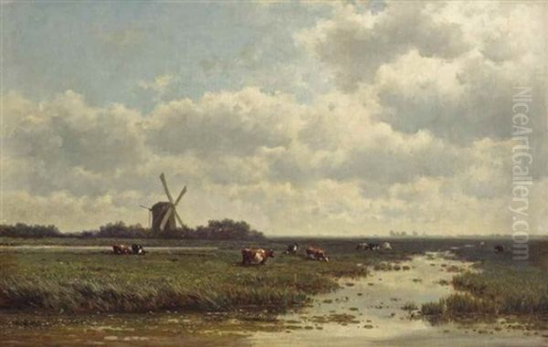 Cows Grazing Near A Windmill - view 1