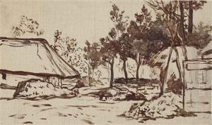 Farm Buildings In A Wooded Landscape, Most Likely In Drenthe by Willem Roelofs