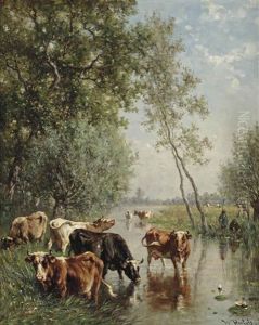 Watering Cows Near The River Gein, Abcoude