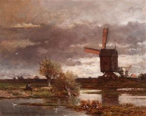 Dutch Landscape With Windmills by Willem Roelofs