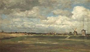 A Polder Landscape With Mills Near Rotterdam by Willem Roelofs