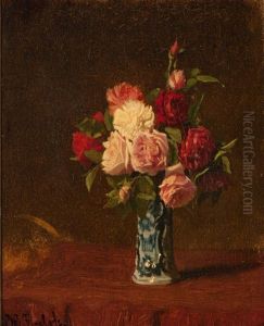 Bouquet Of Roses In Delft Earthenware Vase