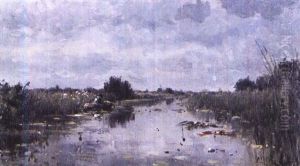 Paysage Avec Canal Anime D'une Barque Paysage Avec Canal Anime D'une Barque