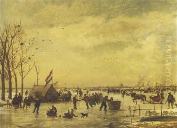 Hollandsch Ijsvermaak: A Populous Crowd Enjoying A Day On The Ice With Rotterdam In The Distance - view 1
