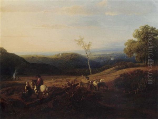 A Panoramic Summer Landscape With Harvesters - view 1