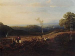 A Panoramic Summer Landscape With Harvesters by Willem Roelofs