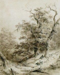 A Wooded Landscape With Cows And Herdsmen Near A Stream by Willem Roelofs