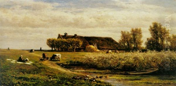 A Peasantwoman With Cattle By A Farm - view 1