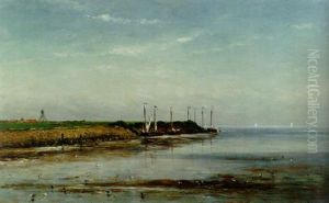 A View Of The Zuiderzee With Moored Sailing Boats by Willem Roelofs
