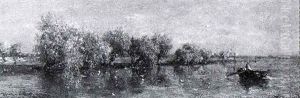 A River Landscape With A Rowing Boat On A Sunny Day