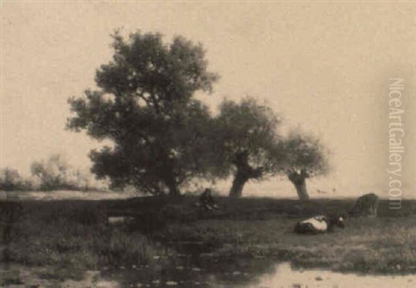 Extensive Landscape With Rural Figure And Cattle - view 1