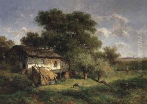A Wooded Landscape With A Peasantwoman And A Goat by Willem Roelofs