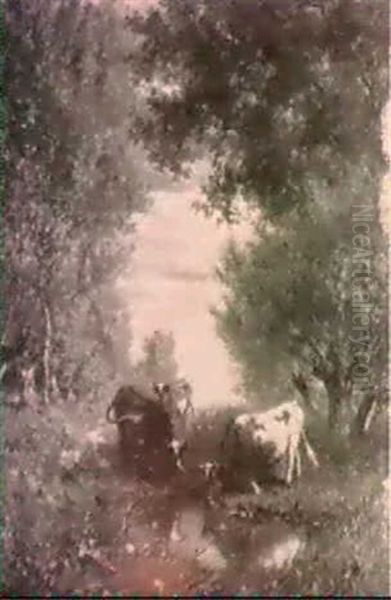 Watering Cows In A Wooded Clearing - view 1