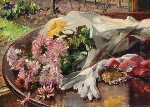 Still Life With Flowers And White Gloves by Willem Elisa Roelofs