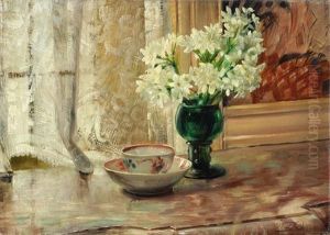 Still Life With A Porcelain Cup And Saucer And A Vase With Flowers