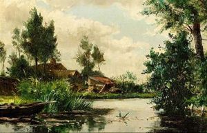 Moored Boat In A Polder Landscape