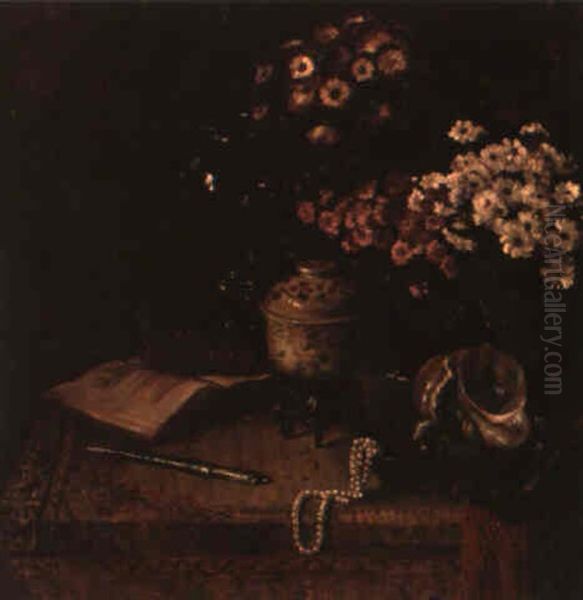 Still Life With Flowers, Books, Shell And Pearls - view 1