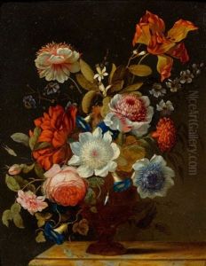 Bouquet Of Flowers In A Vase On A Marble Table