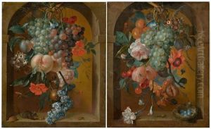 Pair Of Works: Still Life Of Flowers With A Mouse / Still Life Of Flowers With A Bird's Nest by Coenraet Roepel