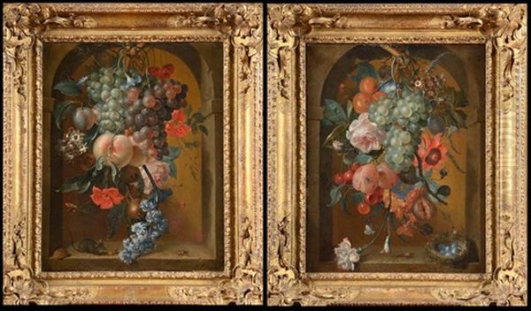 Chute De Fleurs Et De Fruits Dans Une Niche A La Souris Et Au Scarabee Et Chute De Fleurs Et De Fruits Dans Une Niche Au Nid (2 Works) - view 1