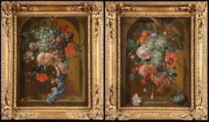 Chute De Fleurs Et De Fruits Dans Une Niche A La Souris Et Au Scarabee Et Chute De Fleurs Et De Fruits Dans Une Niche Au Nid (2 Works)