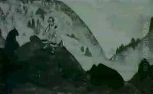 Figure In A Hilly Landscape With Pan Pipes And Bears by Nikolai Konstantinovich Roerich