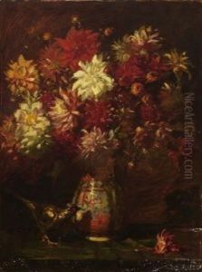 Dahlien In Keramikvase by August Roeseler