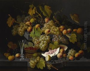 Still Life With Fruit And A Glass Of Champagne by Severin Roesen