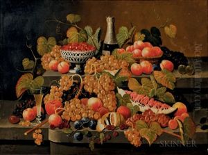 Sumptuous Still Life With Fruit And Wine by Severin Roesen