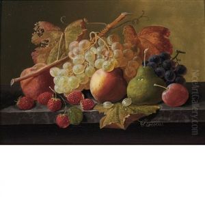 Still Life With Fruit And Grapevines On A Marble Ledge
