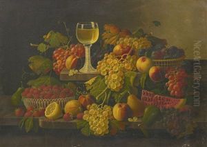 Still Life With Fruit And A Glass Of Wine On A Ledge