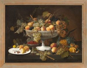 Opulent Still Life Of A White Compote Overflowing With Fruit