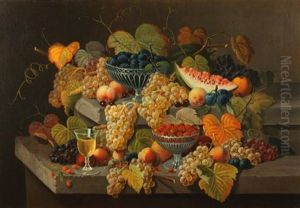 Still Life With Fruit And Glass Of White Wine by Severin Roesen