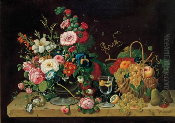 Flowers And Fruit On A Marbletop - view 1