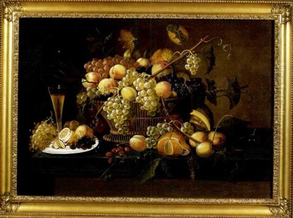 Still-life Of Fruit, Basket And Glass Of Wine - view 1