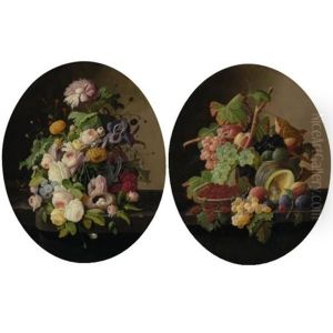 Flowers And Fruit (pair Of Still Lifes)