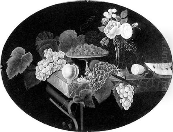 Still Life Of Fruit And Flowers On A Classical Marble-top Pier Table - view 1