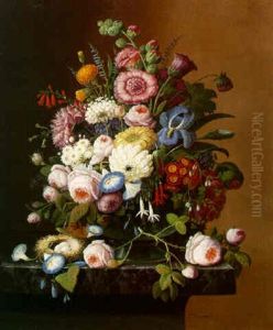 Still Life With Flowers And Nest Of Eggs by Severin Roesen