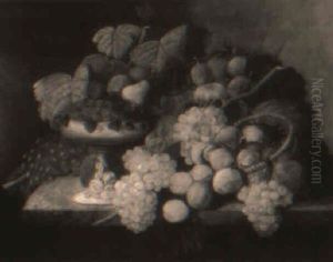 Still Life Of Fruit With Silver Goblet And Grape Leaves by Severin Roesen