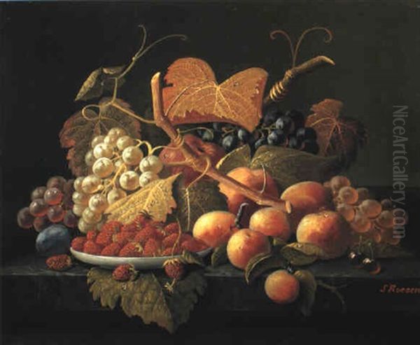 Still Life With Dish Of Strawberries, Peaches And Grapes - view 1