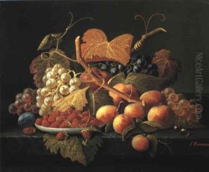 Still Life With Dish Of Strawberries, Peaches And Grapes